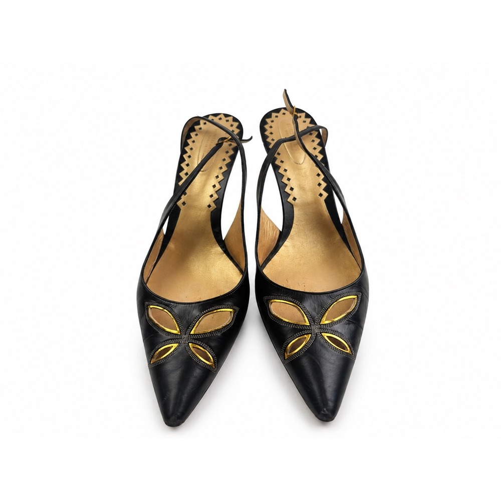 Bottega Veneta Black Leather Pointed Toe Slingback Heels Women's Size 39 US 9